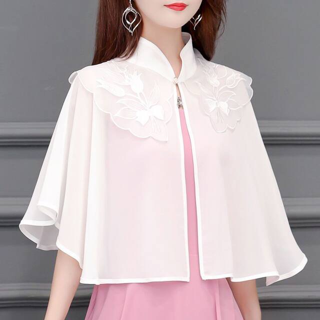 ເສື້ອຢືດ Cheongsam shawl ລະດູຮ້ອນໃຫມ່ແບບບາງໆທີ່ມີສິ້ນແລະ chiffon cardigan ສັ້ນ cloak ປ້ອງກັນແສງແດດ cloak ສໍາລັບແມ່ຍິງ