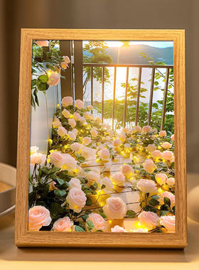 玫瑰花灯光画花海浪漫小夜灯卧室床头摆件房间客厅生日礼物装饰画