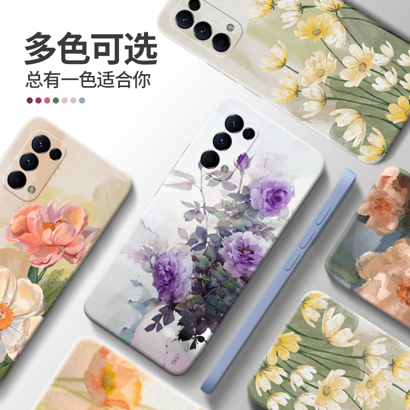 丙烯花卉适用oppoReno5手机壳reno5pro新款硅胶oppo全包防摔opopreno女por保护套opporone男opreno春天壳rneo - 图3