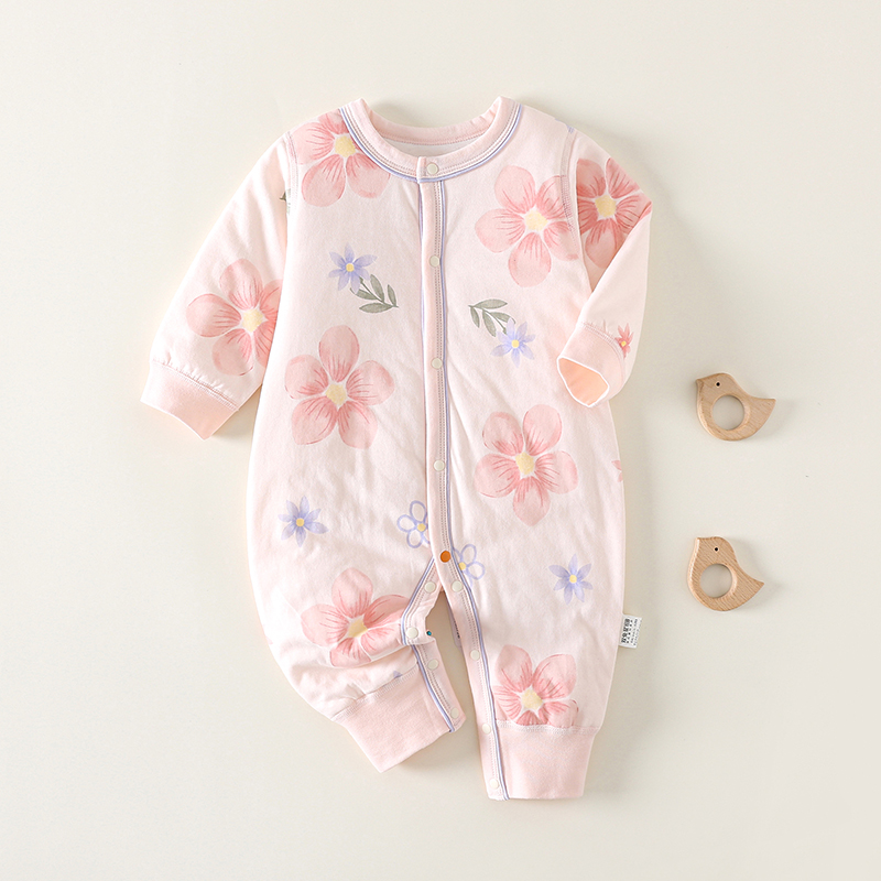 薄棉连体衣婴儿春秋款外出40g纯棉a类女宝宝夹棉无骨早春衣服春装 - 图0