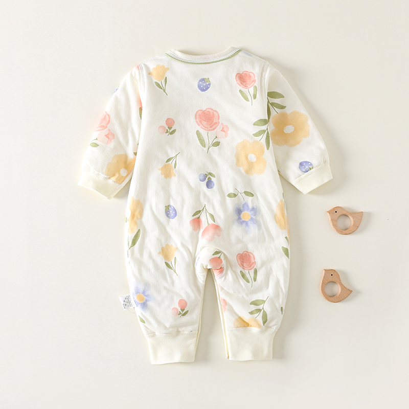 薄棉连体衣婴儿春秋款外出40g纯棉a类女宝宝夹棉无骨早春衣服春装 - 图1