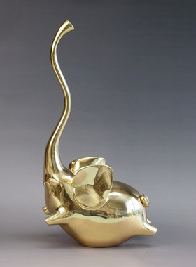 轻奢铜大象摆件新中式家居动物桌面创意铜工艺品吸水象办公室摆件