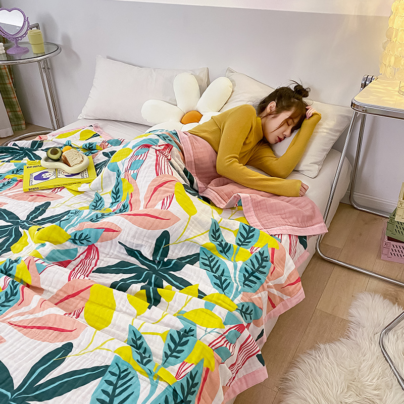 全棉六层纱布单双人夏季毛巾毯子 艾云休闲毯/毛毯/绒毯