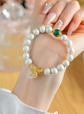 马卡龙系浅粉灰白色瓷珠手串黄财神绿度母平安扣五色琉璃半糖手链