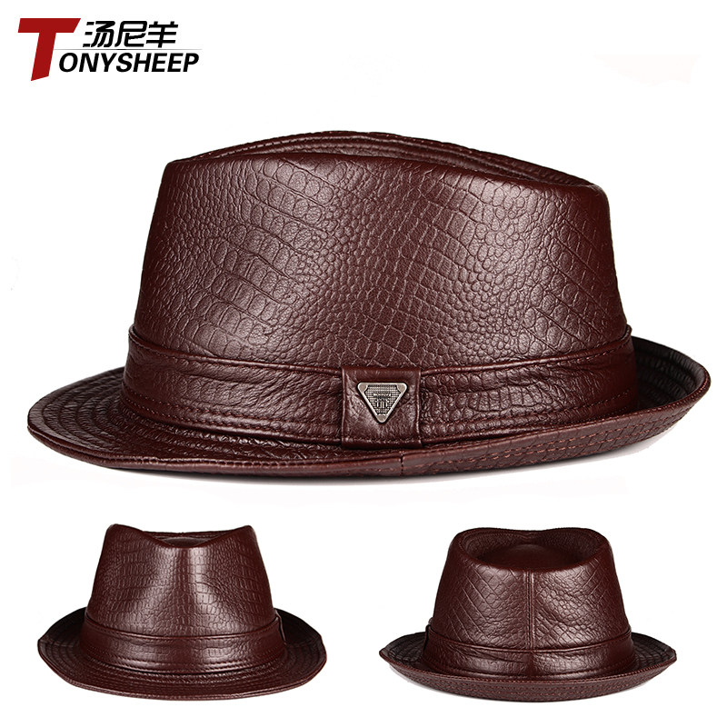 秋冬季男士真皮绅士礼帽中老年爸爸英伦牛皮爵士帽老头老人复古帽,淘宝优惠券,粉丝福利购,淘宝优惠卷
