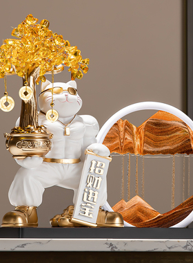 招财猫摆件办公室生意兴隆装饰品健身房开 业礼物大吉礼品肌肉发