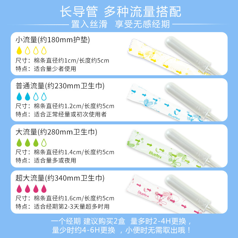 蓝宝丝德国进口长导管式月经杯棉棒 bluetex卫生棉条