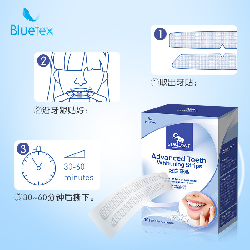 蓝宝丝美白美去黄洁白牙齿快速牙贴 bluetex牙齿美白脱色剂