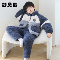 2023 new winter children pajamas boy flannel triple laminated cotton thickened section boy CUHK childs home clothes