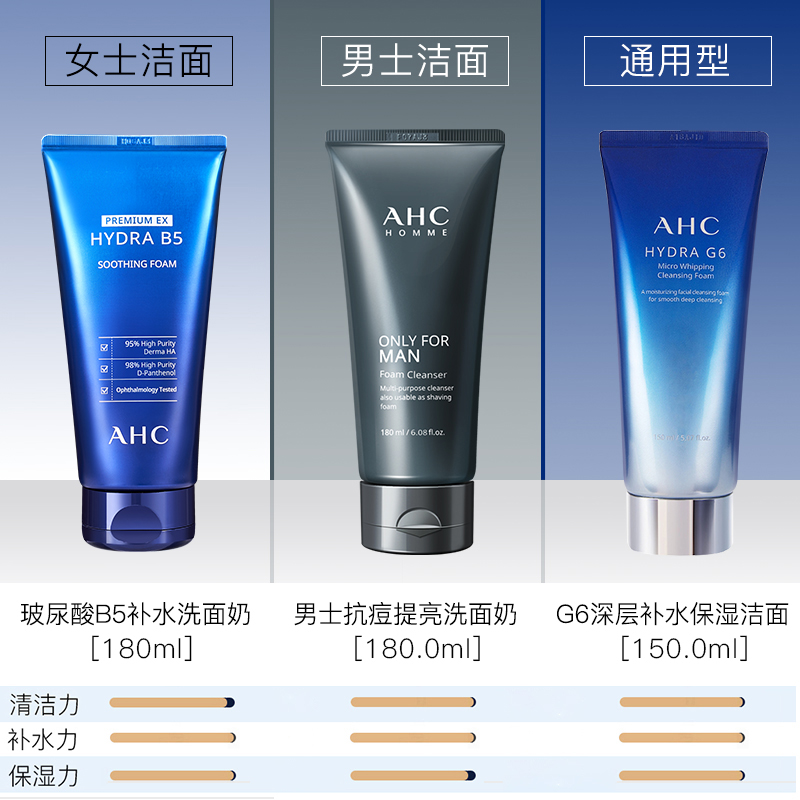 绿蜜蜂海外专营店AHC洗面奶官网氨基酸控油祛痘学生美白女补水保湿男士0