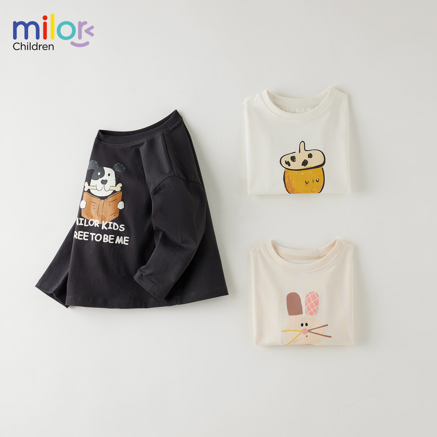 米乐熊儿童长袖T恤2025春秋新款男童纯棉打底衫女童宝宝童装上衣 - 图3