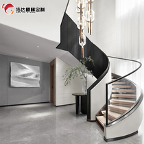 Indoor custom integral iron art steel wood rotating double beams Stairs Leaping Penthouse Villa Duplex Loft Advanced Modern