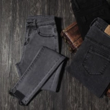 Черные джинсы, осенние утепленные приталенные штаны, высокая талия, в обтяжку, коллекция 2023