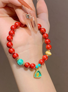 新年高含量朱砂手串叠绿度母手链紫金砂帝王砂本命年手串时尚百搭