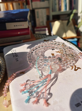 天然巴西10A级全净体白水晶佛珠项链108颗新中式念珠手链毛衣链女