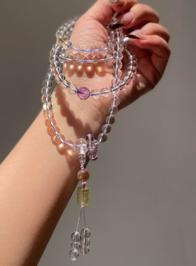 天然巴西10A级全净体白水晶佛珠手链新中式108颗念珠毛衣链气质女