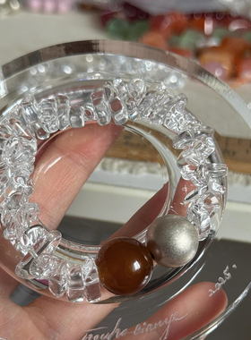 原创设计款气质极简巴西天然白水晶手串复古做旧银珠水晶清冷感女