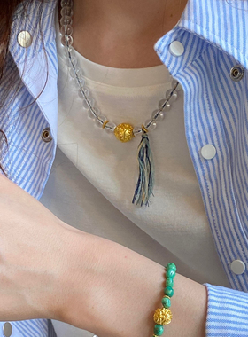 10A净水天然巴西白水晶项链古法金龙凤转运珠锁骨链手串佛珠念珠