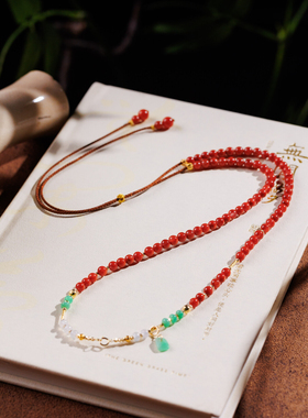 新中式天然南红玛瑙万能链翡翠锁骨链小米珠吊坠万能扣可调节颈链