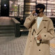 Korean mid-length khaki windbreaker jacket for men