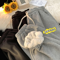 Lamb Wool Cotton Pants Guys 2023 Winter New Warm Plus Suede Thickened Bunch Foot Pants Loose Big Code Casual Pants