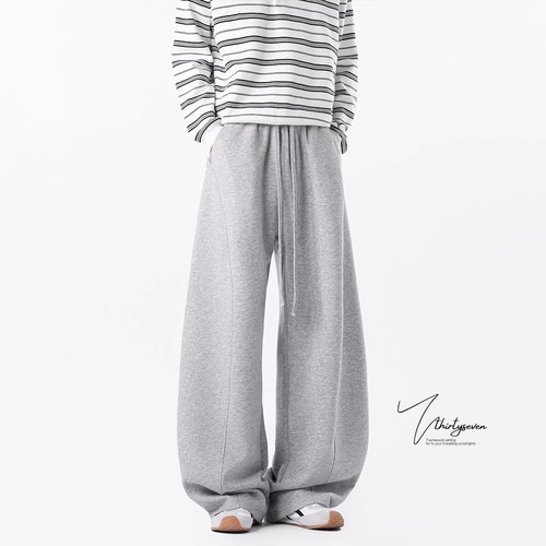 V37美式重磅潮流休闲斜切弯刀卫裤男春cleanfit复古宽松运动长裤 - 图2