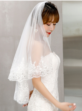 头纱新娘主婚纱结婚长款白色蕾丝