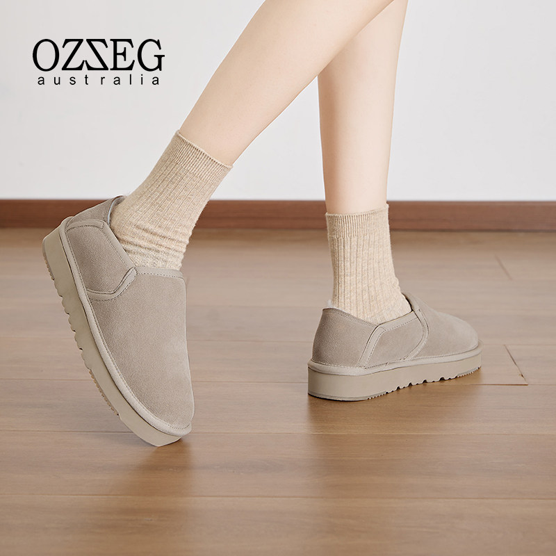 OZZEG2025新款女秋冬加绒乐福鞋皮毛一体保暖毛毛面包懒人一脚蹬,淘宝优惠券,粉丝福利购,淘宝优惠卷