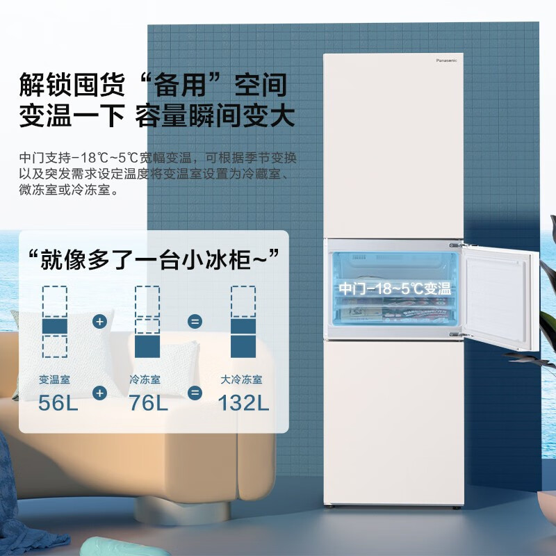 Panasonic/松下 NR-EC26WPA三开门自由嵌入式家用大容量电冰箱 白 - 图2