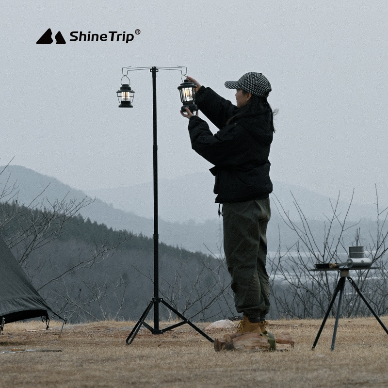 山趣户外露营便携式灯架野营置物架灯杆地插三角三脚架灯支架挂架 - 图0