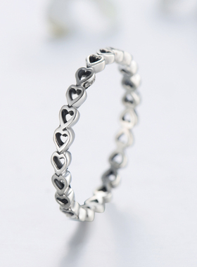 简约设计s925纯银爱心镂空戒指