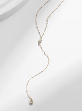 摩典925银简约镶钻长款锁骨链女