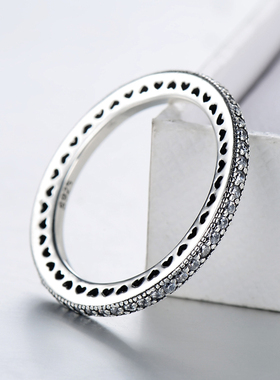 纯银满钻镂空爱心百搭食指尾戒