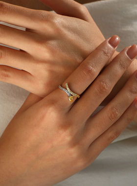 摩典S925纯银撞色闪钻蛇形戒指女