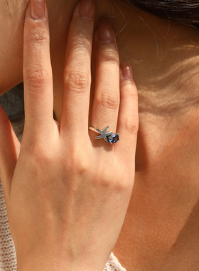 摩典S925纯银仿坦桑闪钻戒指女