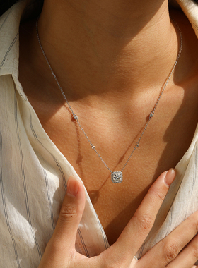 摩典925纯银1克拉莫桑钻方糖项链