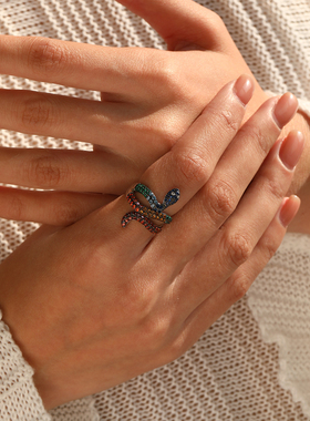 摩典S925纯银蛇形元素甜酷风戒指