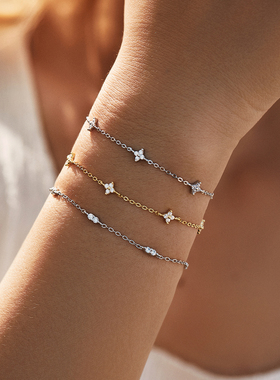 摩典925纯银小众镶钻花朵手链女