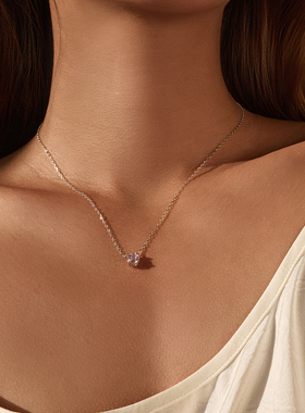 摩典S925纯银浅粉色玫瑰切项链女