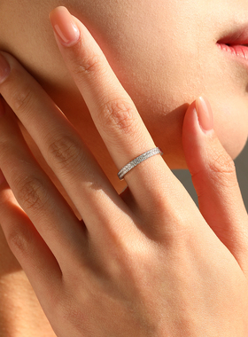 摩典莫桑钻S925纯银双排碎钻戒指