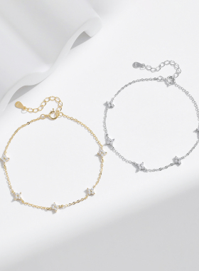 摩典925纯银镶钻清新四叶草手链