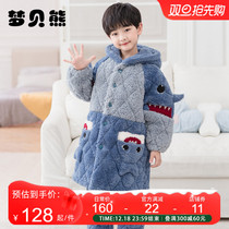 2023 Winter Pajamas Children Boy Coral Suede Thickening Medium Long three layers clip cotton boy flannel home jacket