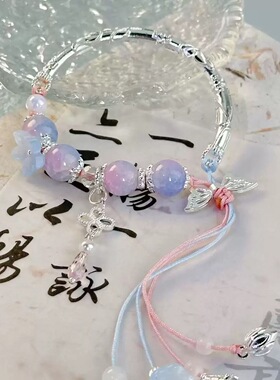 新中式串珠紫烟雨铃兰花手链女小众设计古风清冷高级感百搭手链