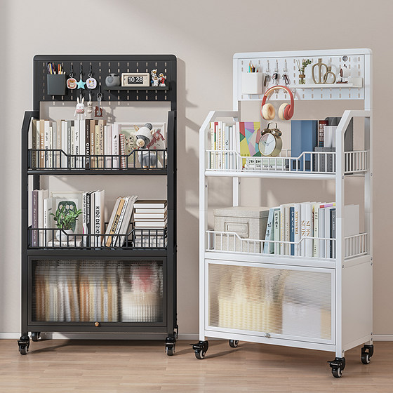 Integrated wall-mounted bookshelf-style floor-to-ceiling storage rack with movable decorative accessories for kitchen and bathroom multifunctional storage rack