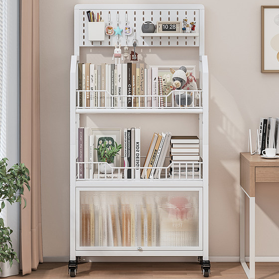 Integrated wall-mounted bookshelf-style floor-to-ceiling storage rack with movable decorative accessories for kitchen and bathroom multifunctional storage rack