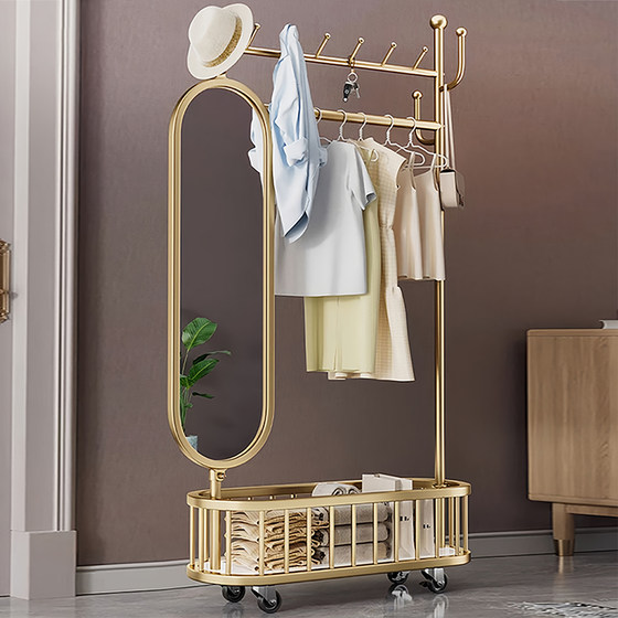 Light luxury rotating movable coat rack dressing mirror