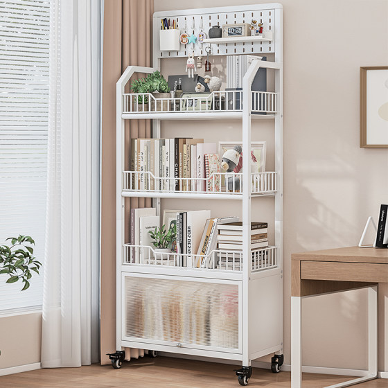 Integrated wall-mounted bookshelf-style floor-to-ceiling storage rack with movable decorative accessories for kitchen and bathroom multifunctional storage rack