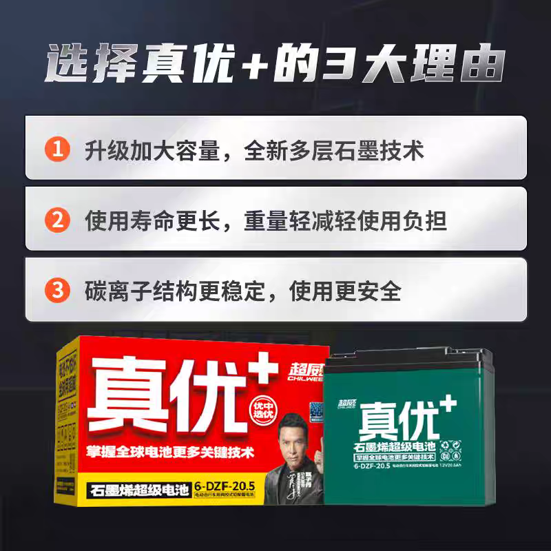 超威真优+石墨烯超级电池雅迪爱玛台铃电瓶电动车铅酸电池48V60V - 图1