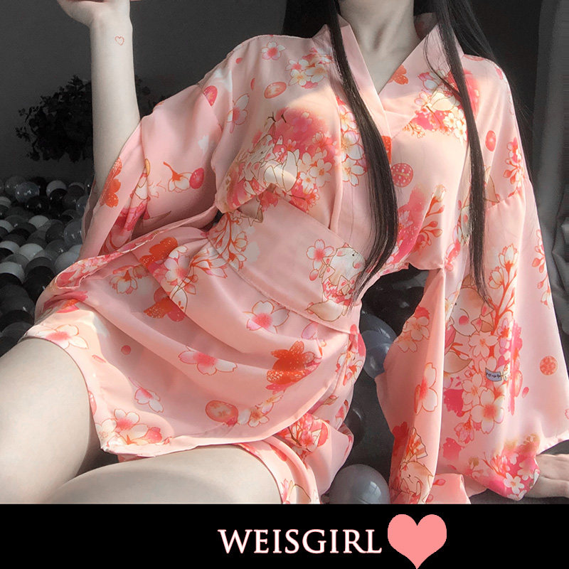 weisgirl情调日系可爱月兔和服睡袍 黑涩会角色制服睡衣/家居服套装