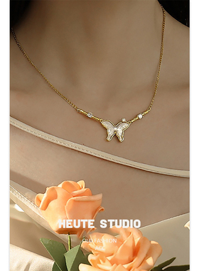 高级感珍珠母贝超仙蝴蝶项链